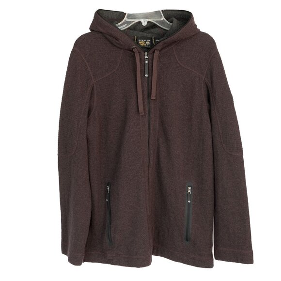 Mountain Hardwear Wool Hoodie Mens Fully Zip Knit Maroon Face Cover Hooded Coat - Picture 1 of 15